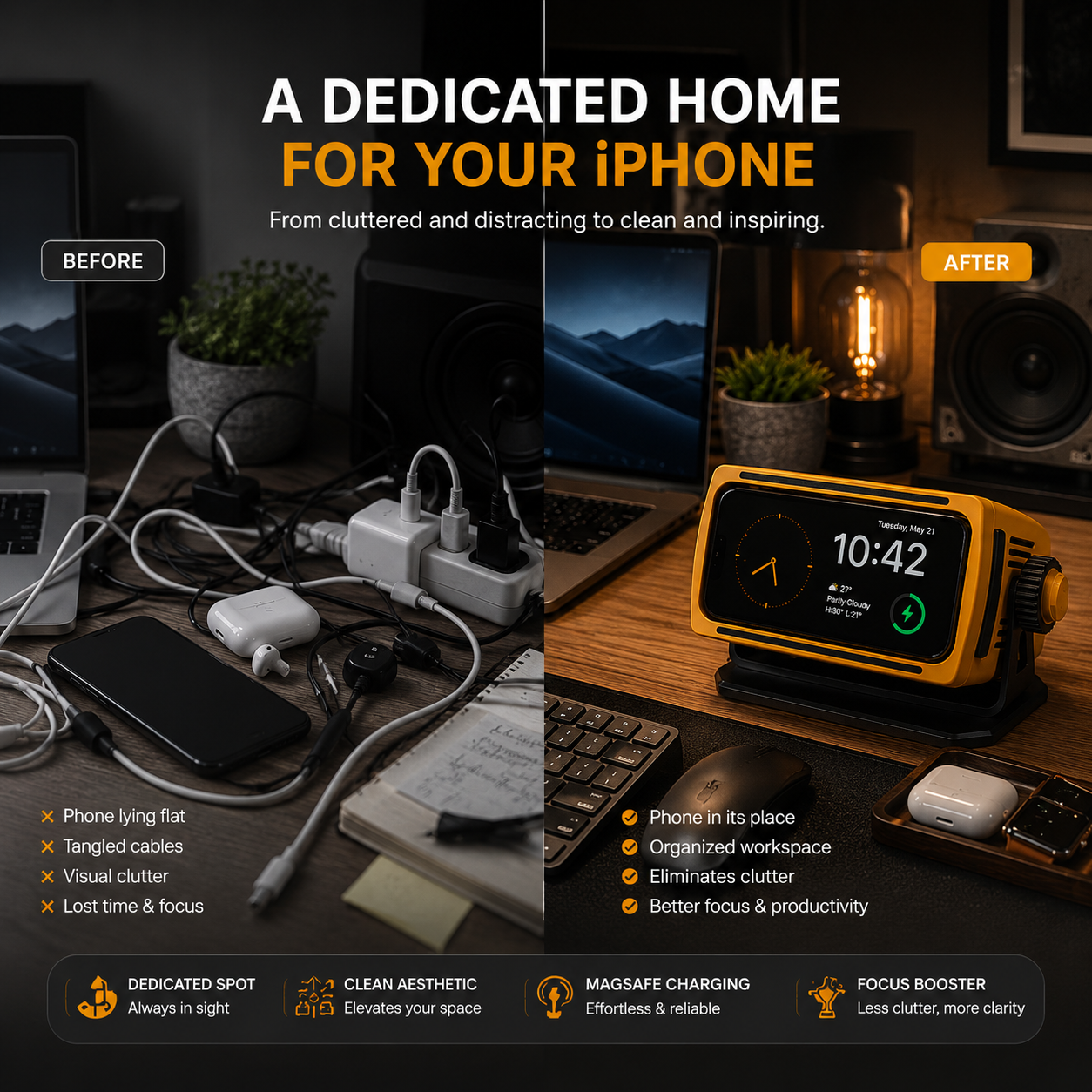 Velixo CyberDock™ | Premium MagSafe Desk Artifact